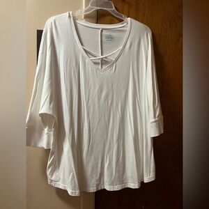 Cream 3/4 Sleeve Relaxed Cut-Out Blouse